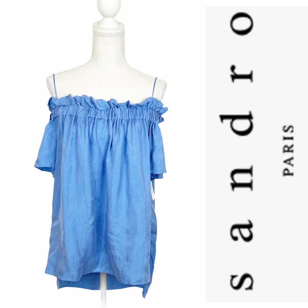 Sandro Paris Blue Off the Shoulder Top Size L NWT